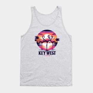 Key West Livin' - Tropical Flamingo Night Scene In Key West Tank Top